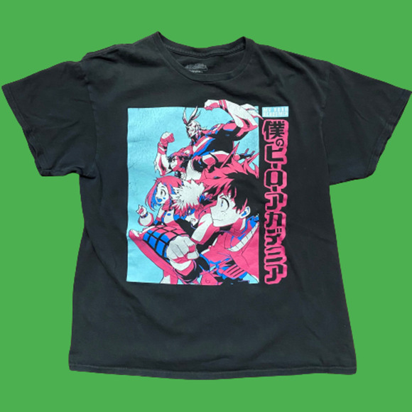 My Hero Academia Anime Black Blue Pink T-Shirt Women's Size Large - Picture 1 of 8